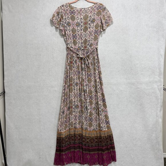 Patrons of Peace Dress Womens Small Floral Wrap Maxi Boho Flutter Sleeve V Neck - Picture 10 of 11